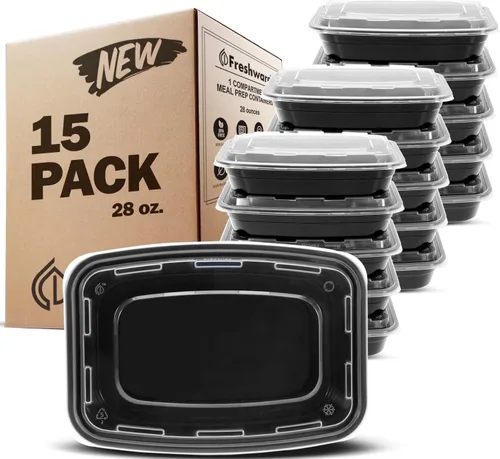 Vista 14 de Freshware - Recipientes para comida [50 unidades] con 1 compartimento y tapas, contenedores para almacenamiento de alimentos, caja Bento, sin BPA