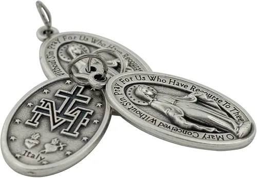 Vista 4 de Paquete de tres medallas milagrosas Metal plateado Ideal para joyas religiosas DIY Incluye anillos de salto Regalo católico para primera