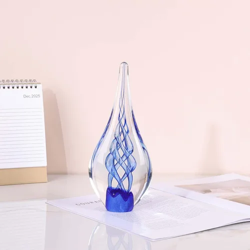 Vista 3 de Escultura de vidrio soplado a mano, decoración única de estilo mediterráneo, figura de vidrio con acabado similar al cristal, pisapapeles