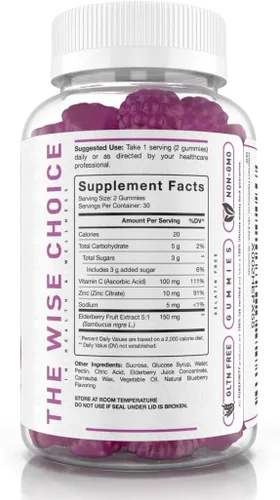 Vista 5 de PUREFINITY Gomitas de saúco con sambucus, vitamina C y zinc, tu suplemento diario perfecto 3 en 1 para niños y adultos, sin gluten, sin OMG