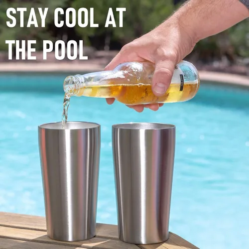 Vista 4 de Real Deal Steel Paquete para amantes de la cerveza: 4 vasos de cerveza de acero inoxidable aislados al vacío de 16 onzas y 2 tazas de acero
