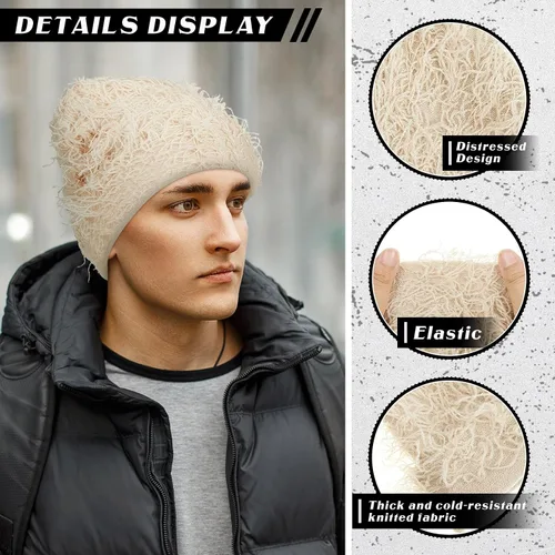 Vista 3 de Chuarry Distressed Knitted Beanie Fuzzy Winter Hat Albaricoque surtido