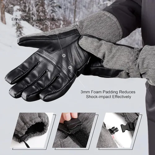 Vista 4 de MCTi Guantes de esquí impermeables para invierno, snowboard, nieve, cálidos, 3M, Thinsulate de piel sintética, guantes para clima frío para hombres