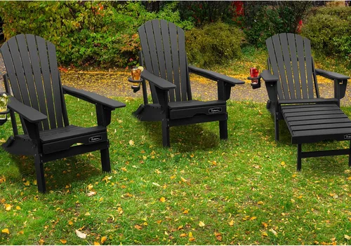 Vista 9 de Oversized Adjustable Folding Adirondack Chairs Set of 2 with Ottoman 400LBS Negro