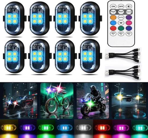 Vista 8 de Luces Estroboscópicas de Advertencia LED Inalámbricas Mejoradas de 4 Lámparas de Alta Luminosidad de 4 Grupos 8 Colores, Luces Impermeables