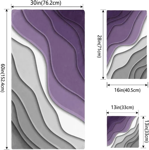 Vista 4 de Juego de toallas de baño de 3 piezas, color morado y gris, juego de toallas de baño suaves para baño, toallas de baño absorbentes