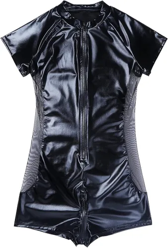 Vista 4 de Moily Bodycon - Maillot de manga corta de piel con cremallera para hombre