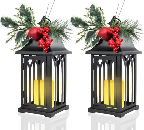 Vista 12 de Linternas decorativas de Navidad para interiores, pack de 2 linternas de Navidad para exteriores, linternas decorativas de 15 pulgadas con luz
