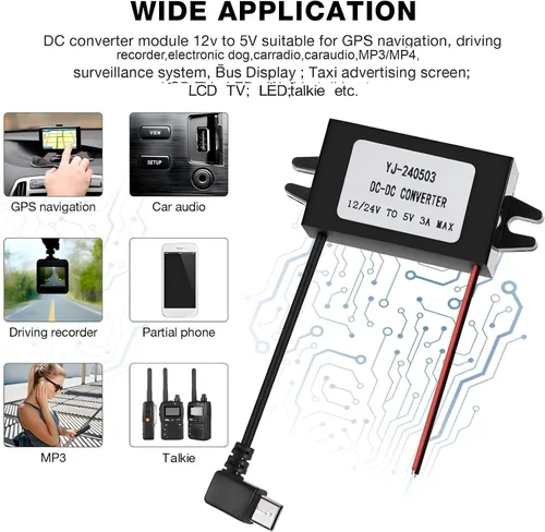 Vista 6 de Weewooday Paquete de 2 convertidores de 12 V a 5 V CC, regulador de voltaje de módulo Buck de ángulo recto de 3A 15 W, adaptador de corriente
