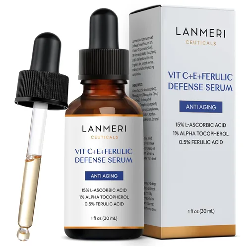 Vista 15 de Lanmeri Ceuticals 15% vitamina C + E + suero ferúlico: fórmula avanzada de defensa antioxidante con 1% de vitamina E y 0.5% ácido ferúlico, suero