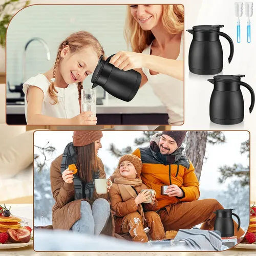 Vista 7 de Uiifan 2 jarras térmicas de café de 17 onzas de acero inoxidable aisladas al vacío, jarra térmica de doble pared al vacío con cepillos para mantener