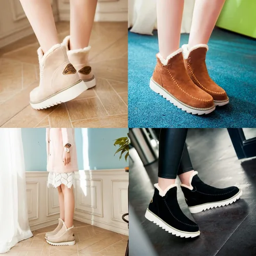 Vista 8 de Zekear - Botas de algodón con plataforma de gamuza para mujer, botas cortas antideslizantes de invierno, para exteriores, para nieve