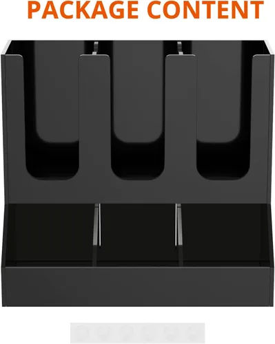 Vista 4 de Richboom Organizador de tazas y tapas, 6 compartimentos con 2 separadores extraíbles, estación de café, dispensador de tazas, organizador de Negro
