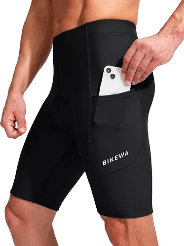 Vista 2 de Bikewa Pantalones cortos de ciclismo para hombre con acolchado 3D para ciclismo de carretera, ciclismo de montaña, ciclismo UPF 50+, bolsillos