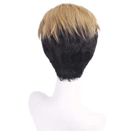 Vista 5 de Bokerom Anime Attack on Titan Porco Galliard Cosplay Wig, Color block Short Hair Role Play Halloween Costume Party Wigs + Wig Cap