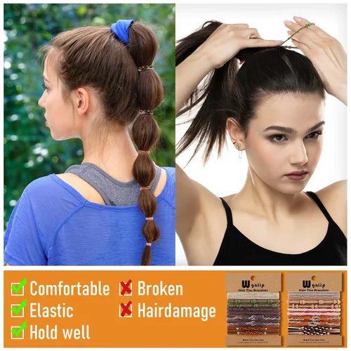 Vista 2 de 20 lazos de pelo boho en 5 estilos, 10 colores - Lindas pulseras para cabello delgado y grueso, elásticos sin daños