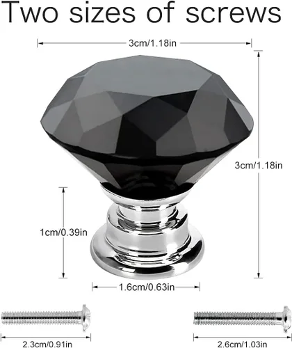 Vista 6 de Akstore 6 pomos de cristal para gabinetes de 1.18 pulgadas (1.181 in) con forma de diamante, para cajones de cocina, aparador, armario, tiradores