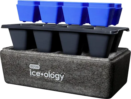 Vista 2 de Dexas ice•ology Molde de Hielo Transparente de Silicona para Hielo de Cóctel Artesanal, Bandeja de Cubos de 8