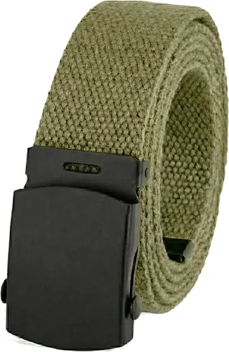 Vista 15 de BC Belts Cinturón de tela de lona estilo militar con hebilla negra y punta de 56 pulgadas de largo Negro