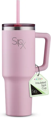 Vista 24 de SipX™ Vaso aislado de 30 onzas con asa y pajita, acero inoxidable aislado al vacío, a prueba de fugas, apto para portavasos - Perfecto para café
