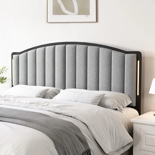 Vista 11 de Cabecero tapizado para cama matrimonial con luces, color negro Negro Terciopelo
