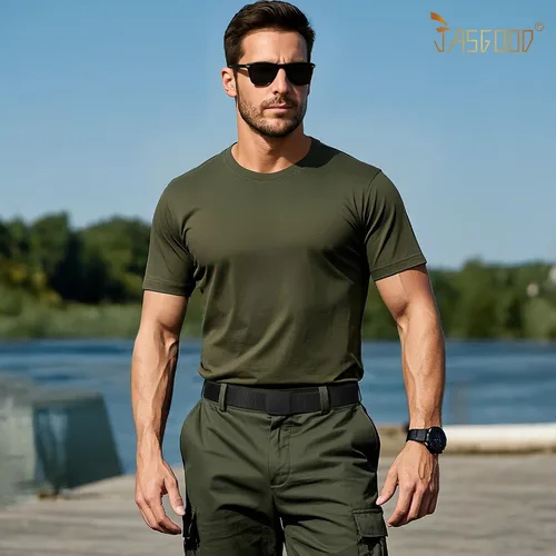 Vista 5 de JASGOOD Cinturón de hombre de lona de nailon transpirable, estilo militar táctico, con hebilla de plástico