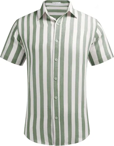 Vista 2 de COOFANDY Camisas casuales de lino de manga corta con botones para hombre