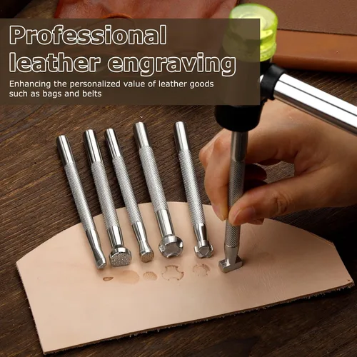 Vista 5 de Jupean 6 piezas de sellos de cuero herramientas de estampado de cuero, kit de estampado de cuero, juego de punzones de sello de forma especial
