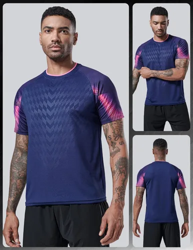 Vista 2 de Paquete de 5 camisetas de manga corta, con cuello redondo y de secado rápido para hombre, camisetas deportivas para correr, entrenar o ir al gimnasio