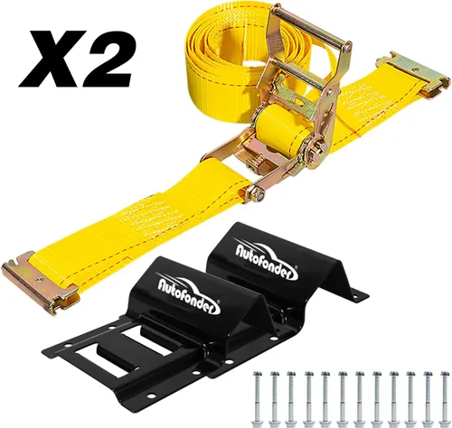 Vista 4 de Kit de amarre para rueda (4 unidades, 4500 libras), resistencia a la rotura 2Pack 2in x 9ft Heavy Duty Trailer Tire Ratchet Straps E Track