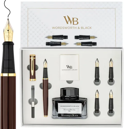 Vista 19 de Wordsworth & Black Luxury Fountain Pen Set for Writing, 6 Nibs, Blue Cromo azul