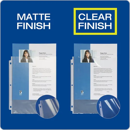 Vista 2 de Oxford - Fundas protectoras de hojas, acabado transparente, carga superior, fundas de plástico tamaño carta, reforzadas con perforación de 3