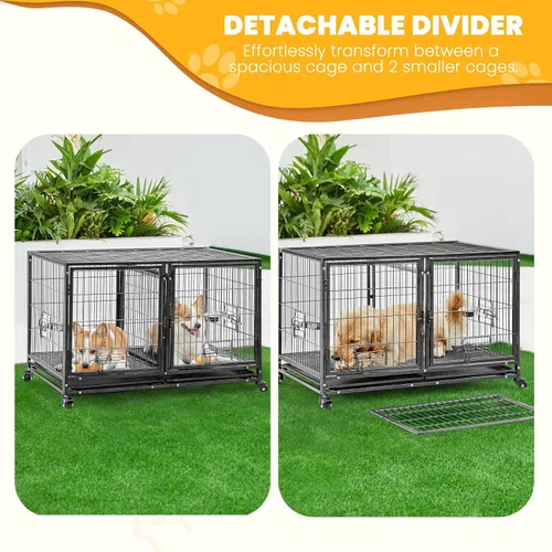 Vista 8 de Yaheetech Jaula Apilable para Perros con Divisor de 43'' Rodante Jaula de Servicio Pesado para Perros con Parte Superior Abierta/2 Bandejas