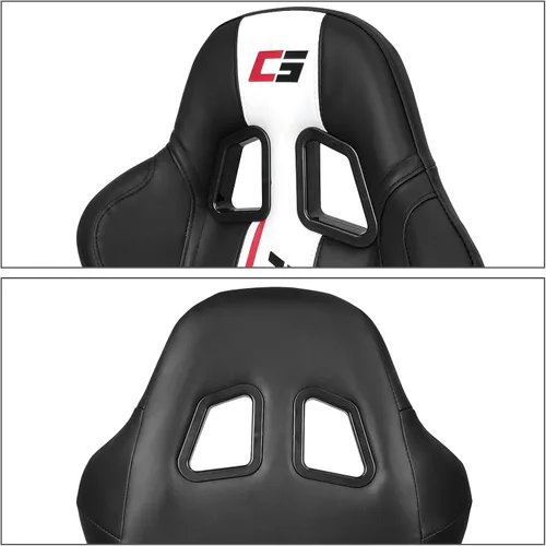 Vista 5 de IKON MOTORSPORTS, Asientos universales para vehículos de carreras con deslizadores dobles, de piel sintética negra con rayas blancas, reclinable