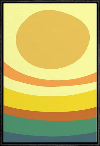 Vista 6 de bestdeal depot Lienzo enmarcado para pared, arte geométrico de sol y montaña, reflejo del mar, naturaleza, ilustraciones de área silvestre, arte