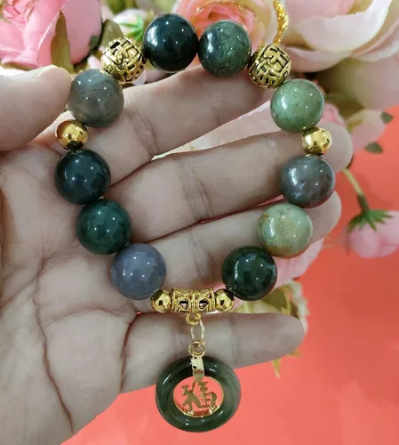 Vista 4 de Heavens Tvcz - Pulsera de jade de buena fortuna para mujeres tailandesas, buena suerte, 0.559in, energía curativa, pulsera con colgante de jade