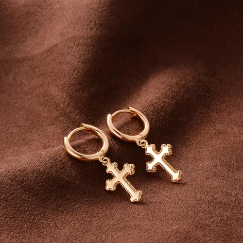 Vista 6 de VACRONA - Aretes tipo arracadas para mujer, chapados en oro de 14 quilates, diseño de aro de arracada