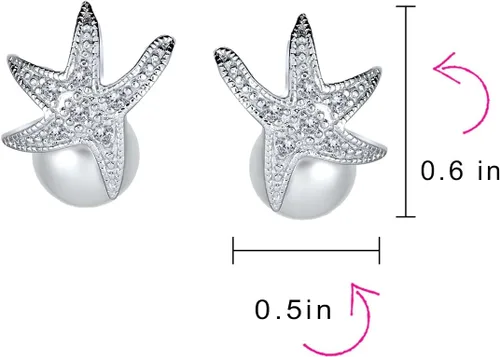 Vista 6 de Náutica novia CZ playa destino boda perla blanca simulada 0.315 in conjunto de joyería collar estrella de mar colgante Lariat pendientes para damas