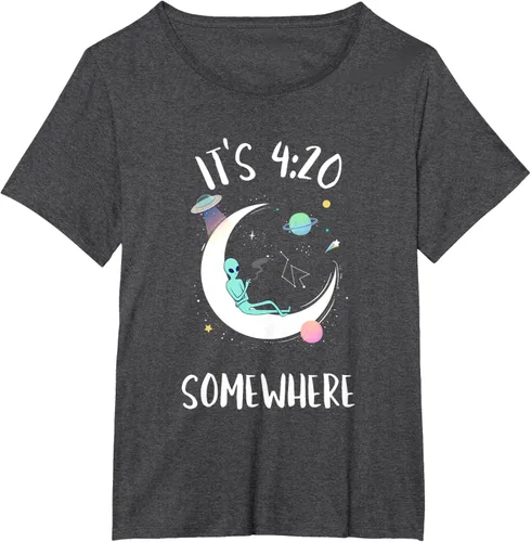 Vista 19 de Funny Weed Joint Smoking Moon Alien It's 4:20 Somewhere Camiseta, Negro, S