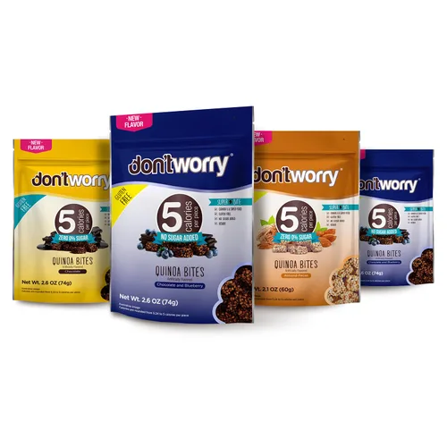 Vista 7 de Don't Worry Bocados orgánicos de quinua Sabor a nuez de chocolate y almendras Caramelo sin azúcar, 4 calorías por pieza, galletas cetogénicas