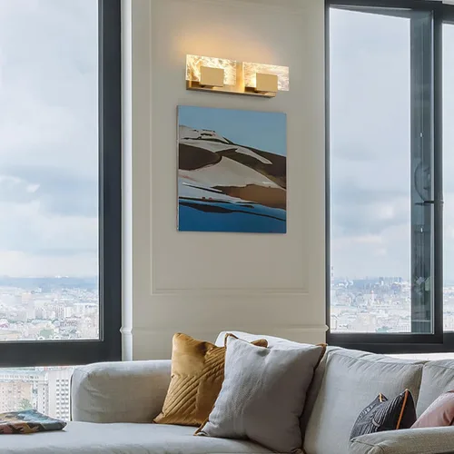 Vista 7 de Luz LED para Tocador de Baño: Accesorios de Iluminación Modernos de Acrílico en Dorado Cepillado de 16 pulgadas - 2 Luces Contemporáneas de Acabado