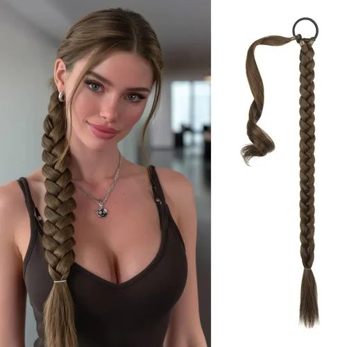 Vista 42 de SOFEIYAN Extensión de cola de caballo trenzada larga con banda elástica y mechón liso envolvente, extensiones de cabello naturales suaves