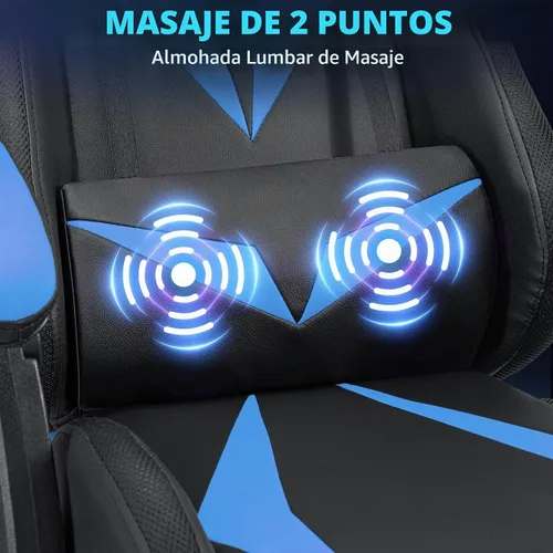 Vista 6 de Silla RGB para videojuegos con masaje y luces LED, ergonómicas, con reposapiés, respaldo alto, silla reclinable para computadora con soporte lumbar