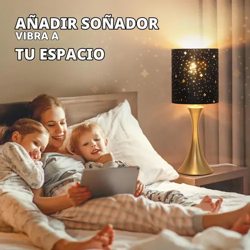 Vista 5 de Lámpara táctil para dormitorio, lámpara de mesa dorada regulable en 3 vías con pantalla estrellada negra, lámpara decorativa de mesita de noche Base