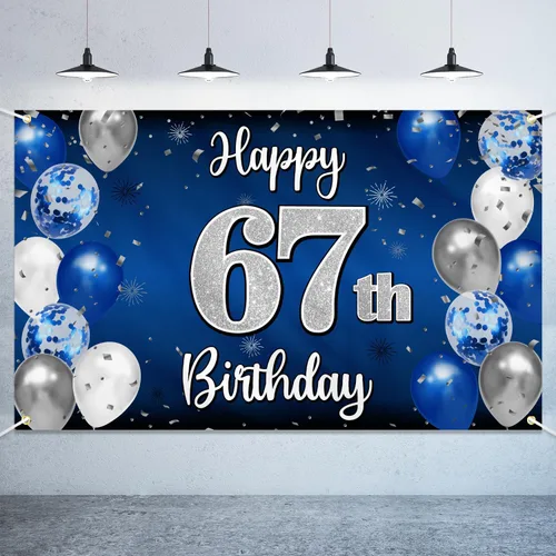 Vista 83 de Decoración de feliz cumpleaños número 100, globo azul y plateado grande cartel de fondo de cumpleaños de 100 años - Suministros para fiesta