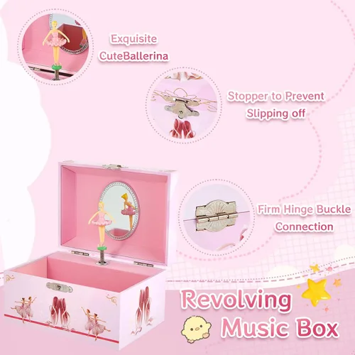Vista 2 de Joyero musical de bailarina con bailarina giratoria para niñas, juguetes para niños, caja de música, para edades de 3 a 10 años, regalos