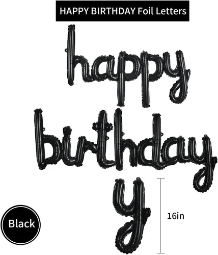 Vista 2 de BEISHIDA Globos negros de feliz cumpleaños de 16 pulgadas de papel de aluminio de Mylar para niños y adultos, suministros de decoración de fiesta