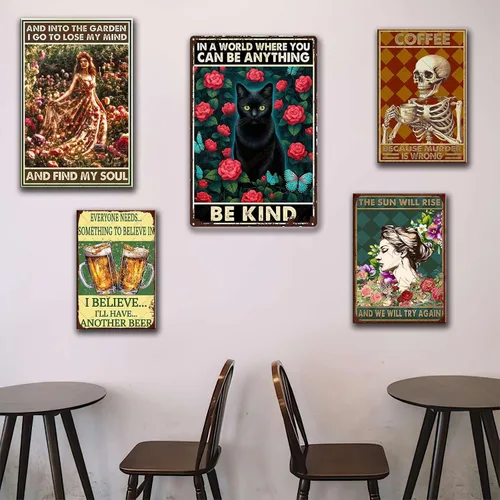 Vista 7 de TSEZLOJH Letrero de metal con diseño de gato negro en un mundo donde puedes ser cualquier cosa ser amable para decoración del hogar, 8 x 12 pulgadas