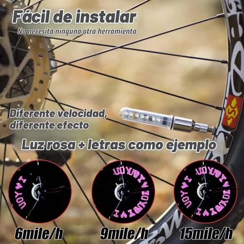 Vista 6 de DAWAY Luz de vástago de válvula de neumático de bicicleta A08 – Luces LED impermeables para rueda de bicicleta, lámpara intermitente de neón que