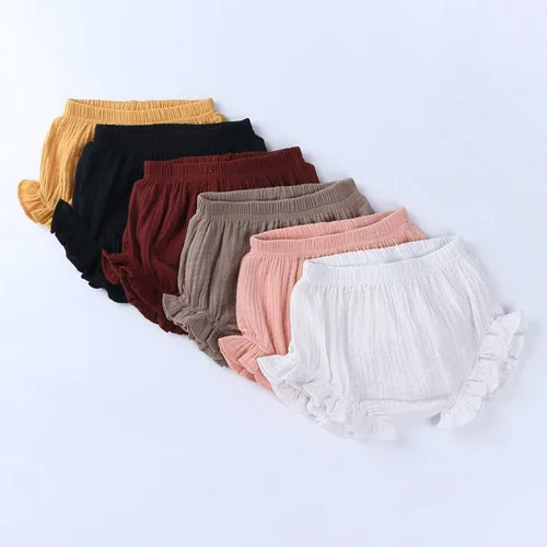 Vista 5 de Pantalones cortos de algodón y lino con volantes para bebés y niñas pequeñas